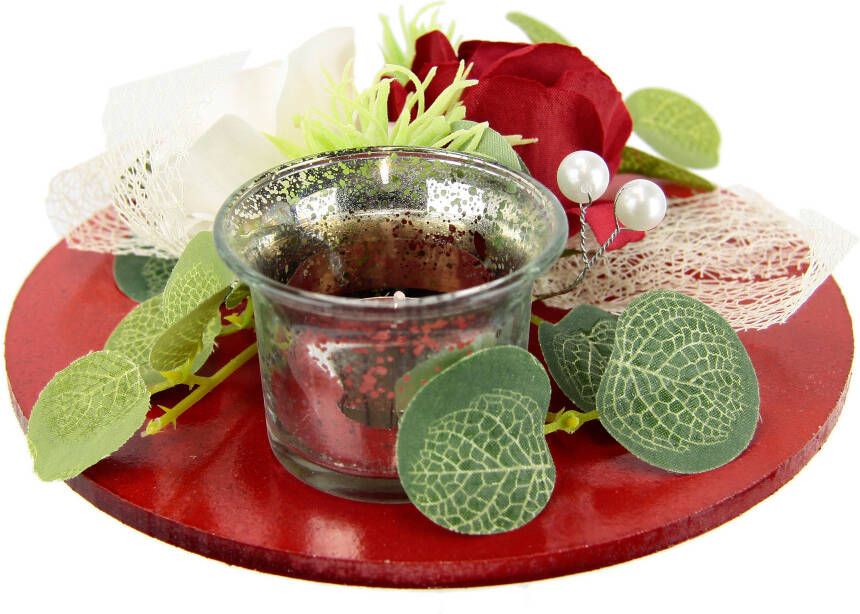 I.GE.A. Waxinelichthouder Mit Glaseinsatz und Teelichtkerze künstlichen Rosen Eukalyptus (1 stuk) - Foto 4