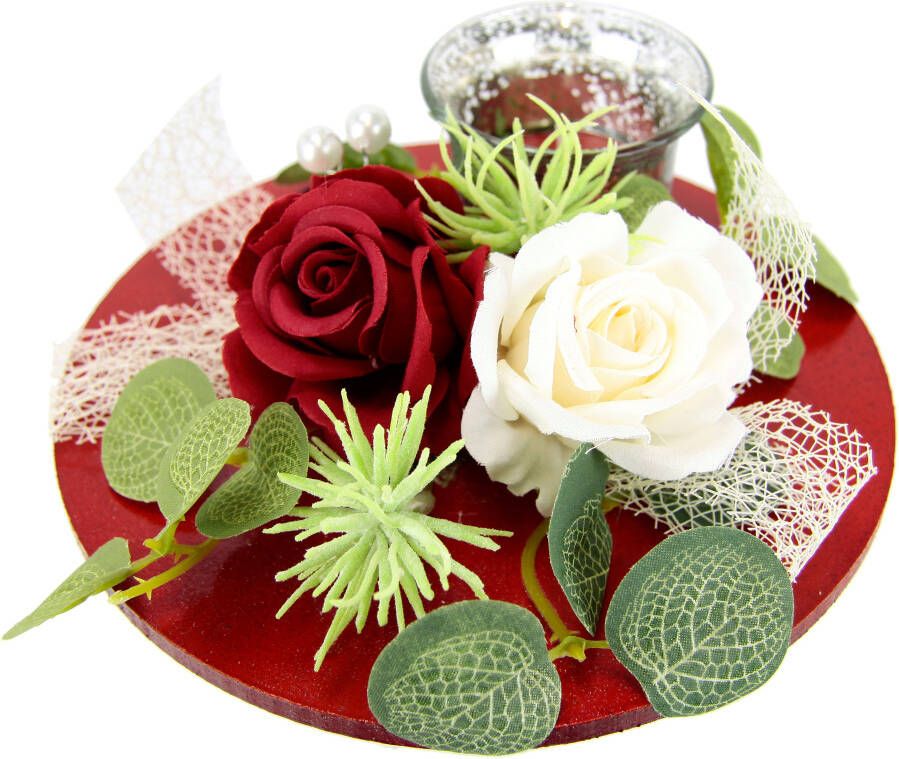I.GE.A. Waxinelichthouder Mit Glaseinsatz und Teelichtkerze künstlichen Rosen Eukalyptus (1 stuk) - Foto 2