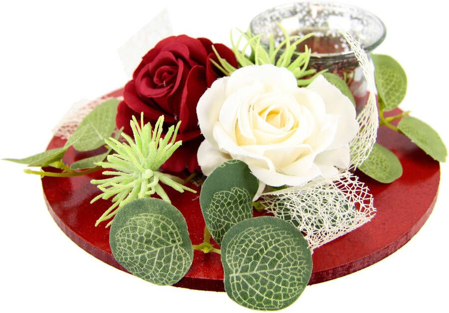 I.GE.A. Waxinelichthouder Mit Glaseinsatz und Teelichtkerze künstlichen Rosen Eukalyptus (1 stuk) - Foto 3