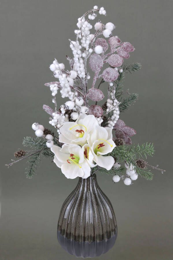I.GE.A. Winterse kunstplant Gesteck mit Amaryllis in Vase aus Keramik Kunstblumen-Arrangement(1 stuk) - Foto 3