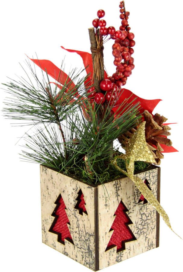 I.GE.A. Winterse kunstplant Gesteck mit Poinsettia im Topf Weihnachtsstern Weihnachtsdeko(1 stuk) - Foto 3