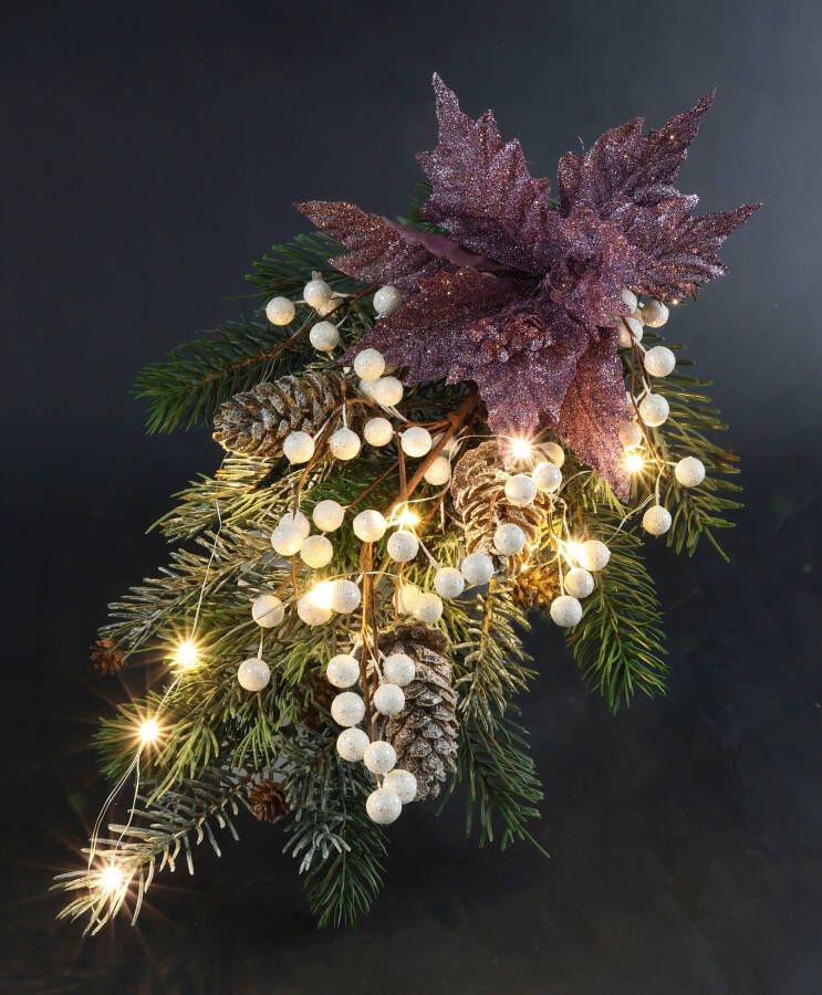 I.GE.A. Winterse kunstplant Gesteck Poinsettia mit LED Beleuchtung Weihnachtsdeko - Foto 1