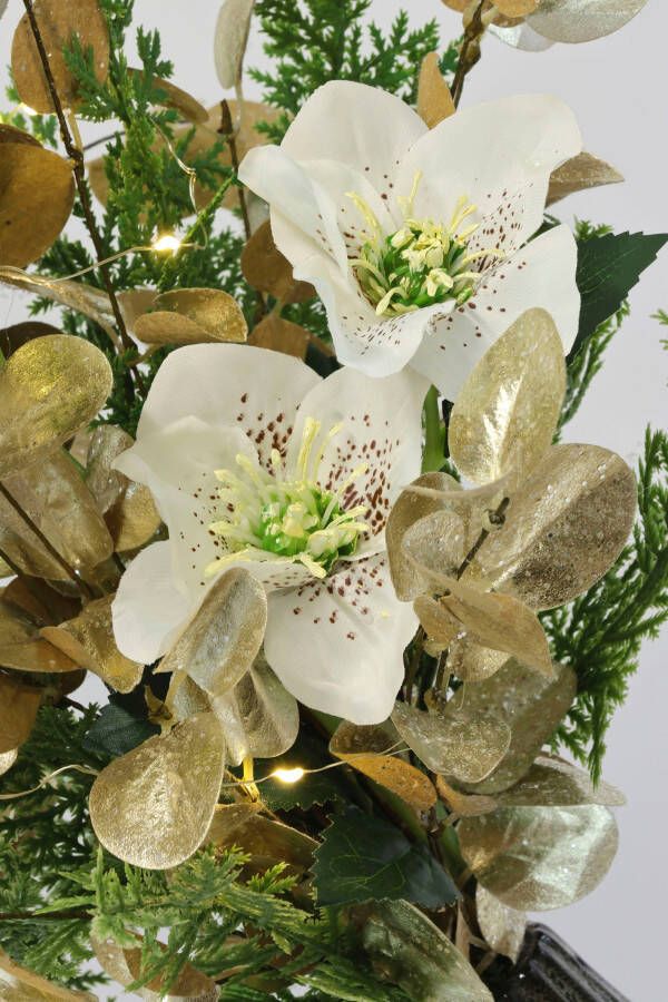 I.GE.A. Winterse kunstplant mit Amaryllis in Vase aus Keramik Blumen-Arrangement LED-Beleuchtung (1 stuk) - Foto 1