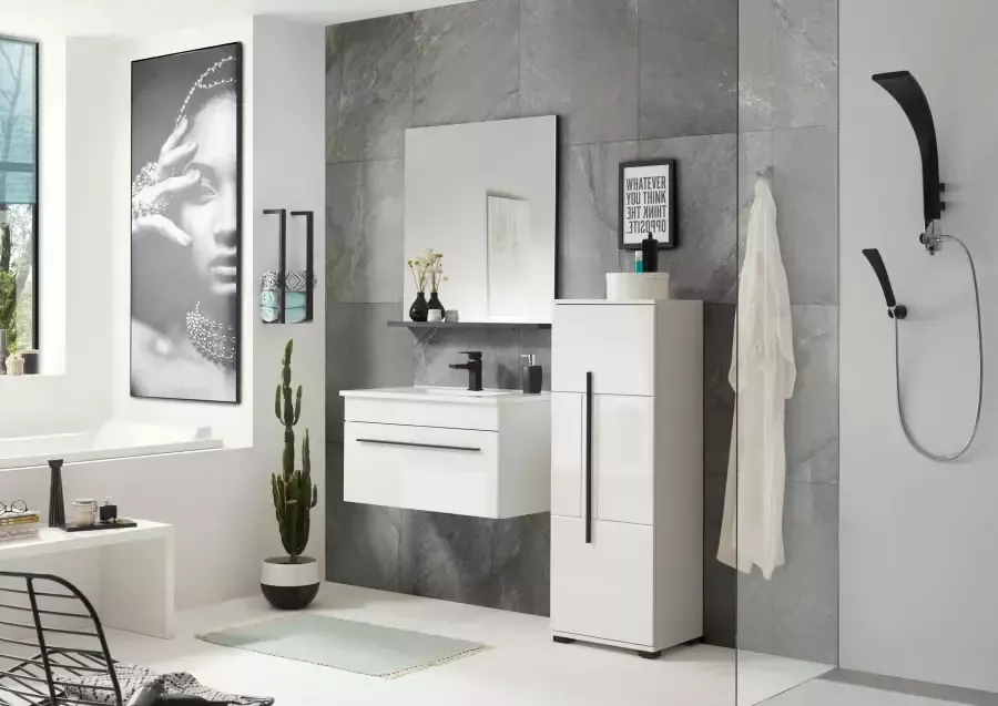 INOSIGN Badkamerserie Cantara badkamer in modern ontwerp 3-delig badkamer Waschtafel kast en spiegel in wit hoogglans veel opbergruimte (set 3-delig) - Foto 3