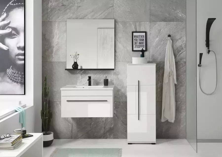 INOSIGN Badkamerserie Cantara badkamer in modern ontwerp 3-delig badkamer Waschtafel kast en spiegel in wit hoogglans veel opbergruimte (set 3-delig) - Foto 4