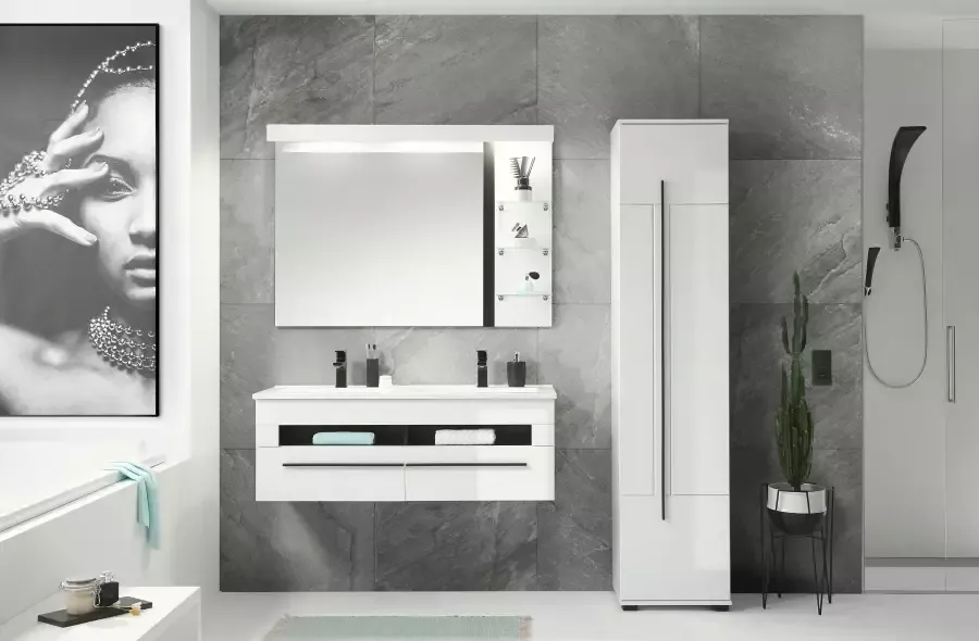 INOSIGN Badkamerserie Cantara badkamer in modern ontwerp 3-delig badkamer Waschtafel kast en spiegel in wit hoogglans veel opbergruimte (set 3-delig) - Foto 4