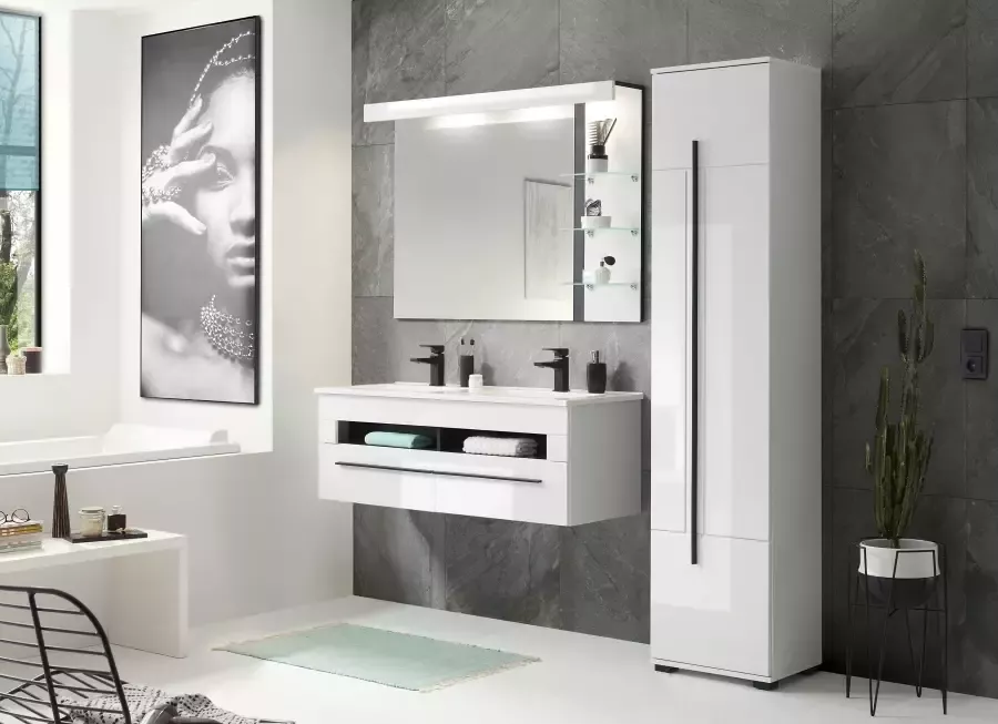 INOSIGN Badkamerserie Cantara badkamer in modern ontwerp 3-delig badkamer Waschtafel kast en spiegel in wit hoogglans veel opbergruimte (set 3-delig) - Foto 3