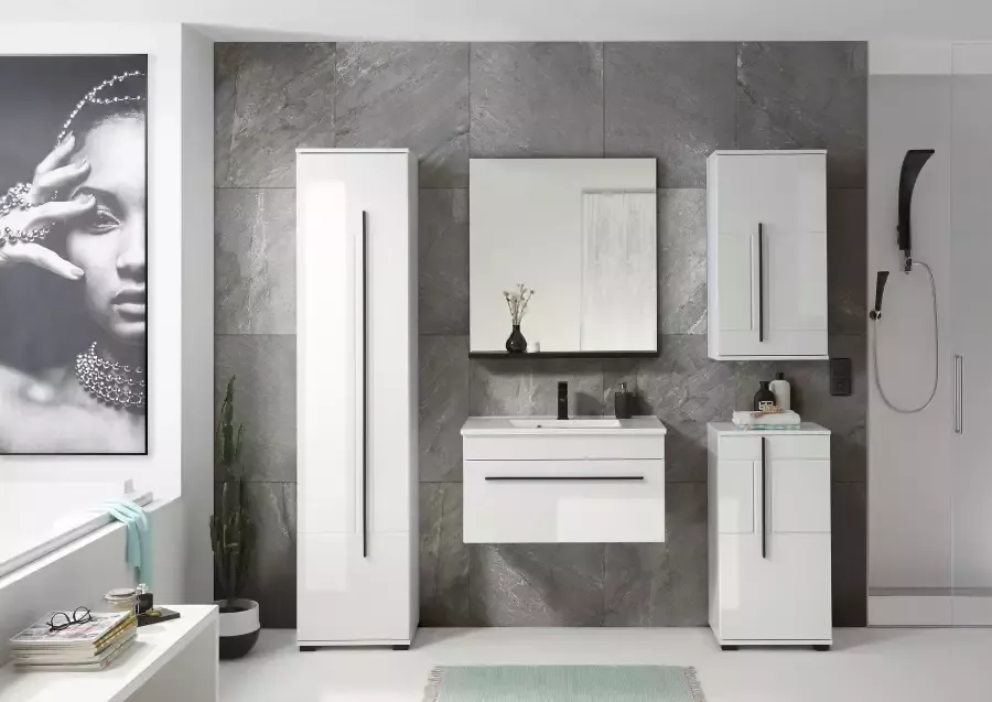 INOSIGN Badkamerserie Cantara badkamer in modern ontwerp 5-delig badkamer Wastafel kasten hangkast en spiegel in wit hoogglans (set 5-delig) - Foto 3
