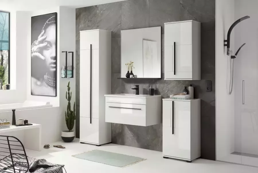 INOSIGN Badkamerserie Cantara badkamer in modern ontwerp 5-delig badkamer Wastafel kasten hangkast en spiegel in wit hoogglans (set 5-delig) - Foto 4