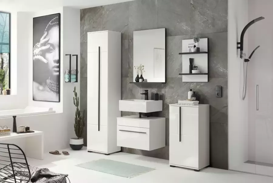 INOSIGN Badkamerserie Cantara badkamer in modern ontwerp 5-delig badkamer Onderkast kasten hangrek en spiegel in wit hoogglans (set 5-delig) - Foto 3