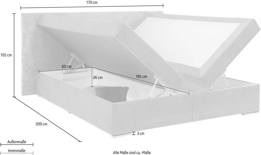 INOSIGN Boxspring Evina Incl. bedbox & topper verkrijgbaar in H2 of H3 hoofdbord met ribfluwelen bekleding - Foto 3