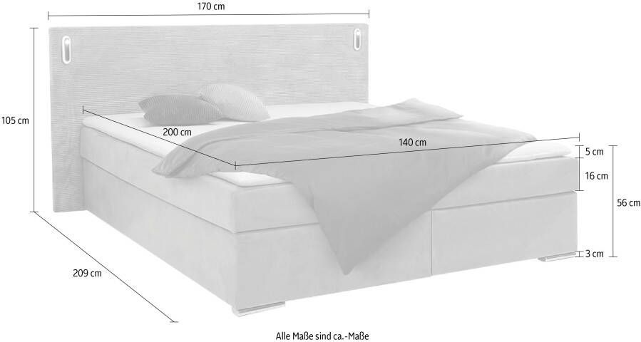 INOSIGN Boxspring Evina Incl. bedbox & topper verkrijgbaar in H2 of H3 hoofdbord met ribfluwelen bekleding - Foto 8