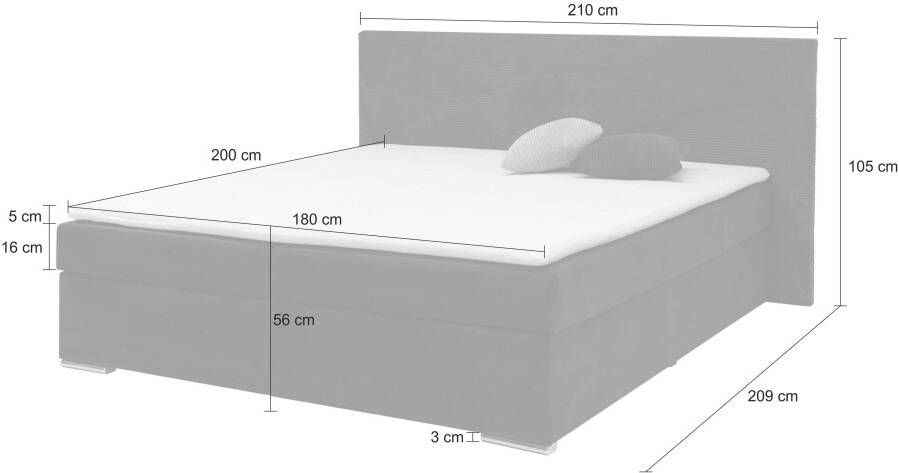 INOSIGN Boxspring Evina Incl. bedbox & topper verkrijgbaar in H2 of H3 hoofdbord met ribfluwelen bekleding - Foto 7