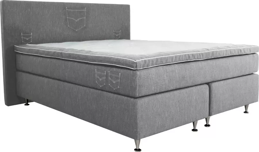 INOSIGN Boxspring Zahara incl. topmatras bijzondere highlight: opgestikte jeanszakken look - Foto 4