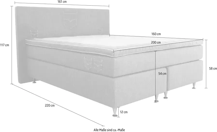 INOSIGN Boxspring Zahara incl. topmatras bijzondere highlight: opgestikte jeanszakken look - Foto 3