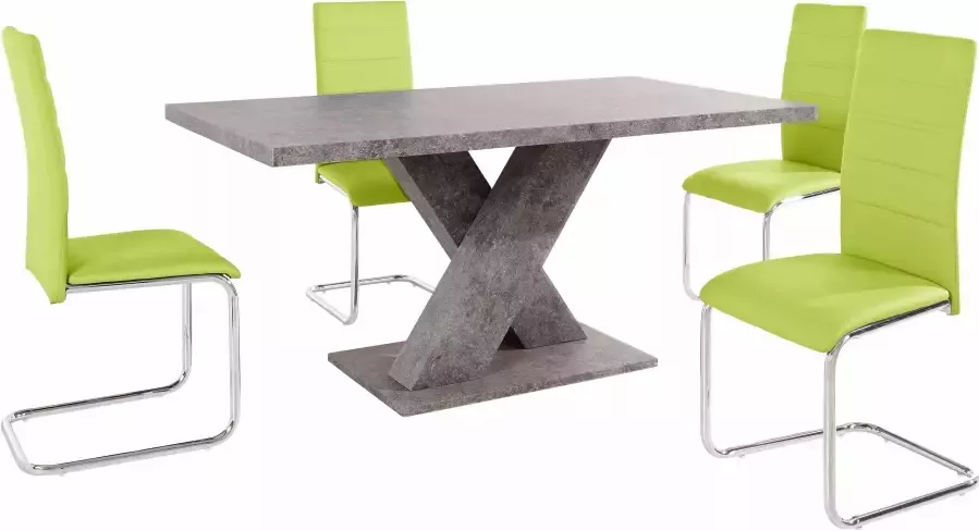 INOSIGN Eethoek met 4 stoelen en tafel in cement-look (set 5-delig) - Foto 1