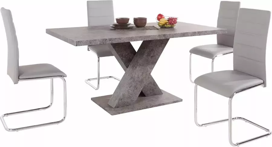INOSIGN Eethoek met 4 stoelen en tafel in cement-look (set 5-delig) - Foto 2
