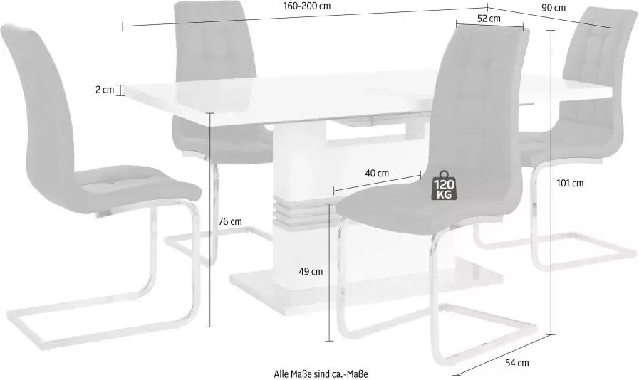 INOSIGN Eethoek Perez Lola met 4 stoelen tafel uittrekbaar breedte 160-200 cm (set 5-delig) - Foto 2