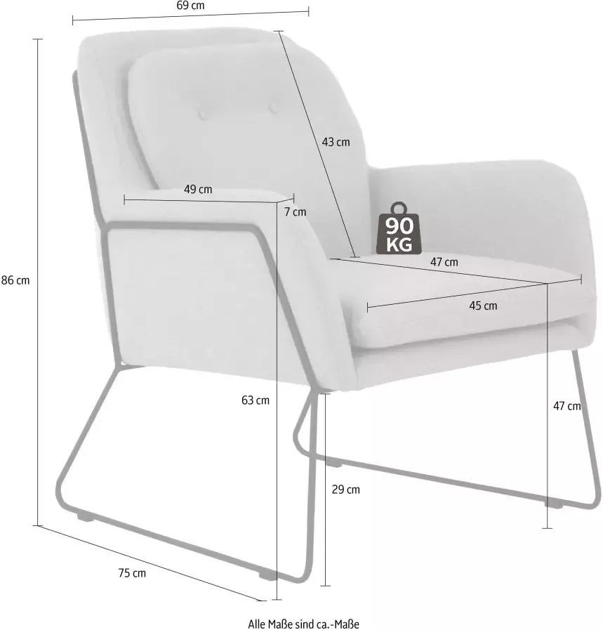 INOSIGN Fauteuil Flin met knopen en kussen-look achter