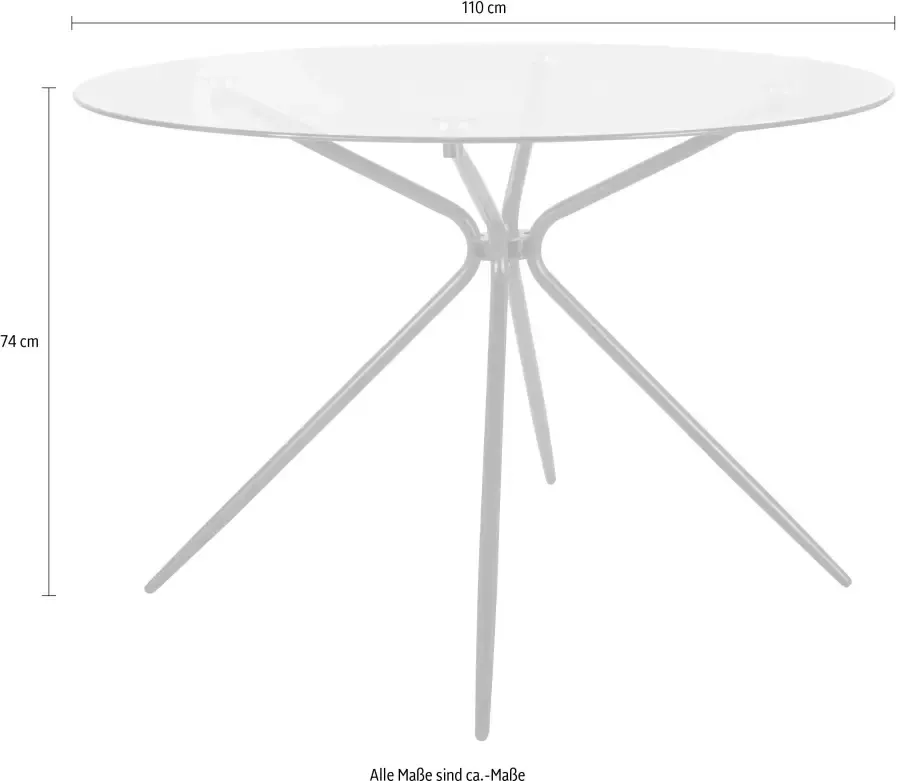 INOSIGN Glazen tafel Silvi rond ø 110 cm zwart metalen frame