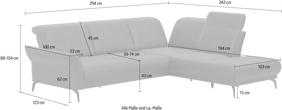 INOSIGN Hoekbank Coco L-vorm Verstelbare zitdiepte armleuning en hoofdeind cordbekleding poothoogte 15 cm - Foto 6
