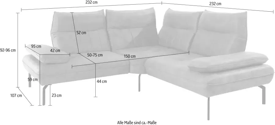INOSIGN Hoekbank Marino L-vorm gelijkbenig 232x232cm incl. verstelbare armleuning en rugleuning - Foto 6