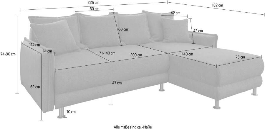 INOSIGN Hoekbank Pulea L-vorm Uitschuifbaar ligoppervlak bedbox 2 sierkussens verschillende stoffen - Foto 7