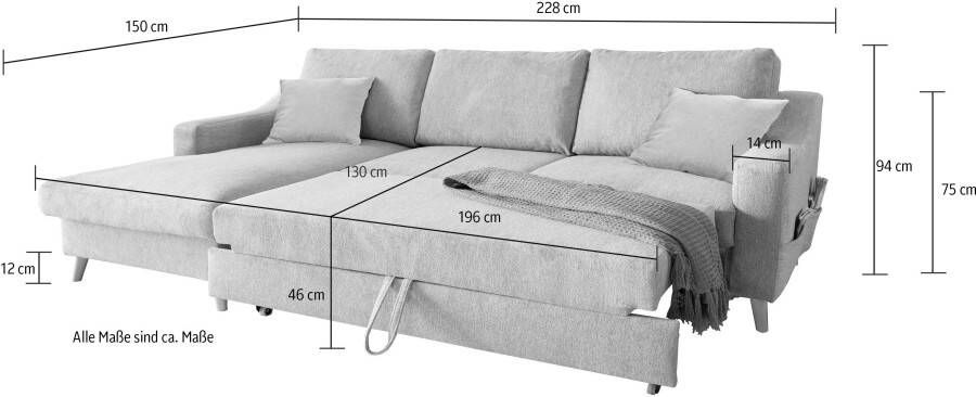 INOSIGN Hoekbank Valentina L-Form 2 sierkussens met zijvak uittrekbare matrasbodem bedbox - Foto 11