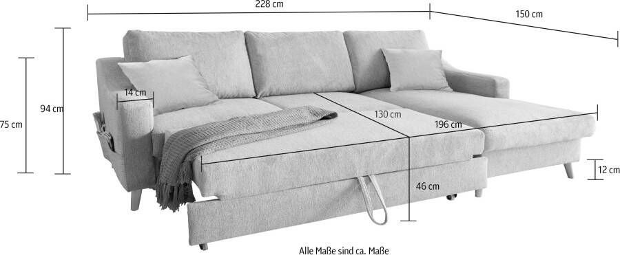 INOSIGN Hoekbank Valentina L-Form 2 sierkussens met zijvak uittrekbare matrasbodem bedbox - Foto 7