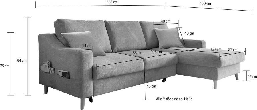 INOSIGN Hoekbank Valentina L-vorm 2 sierkussens met zijvak uittrekbare matrasbodem bedbox - Foto 10