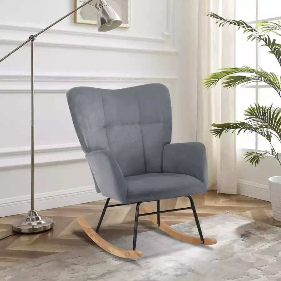 Home affaire Schommelstoel Anika ophaalstoel woonkamer met functie Zacht verdikte zitting en rugleuning poten van metaal en hout zithoogte 48 cm (1 stuk) - Foto 2