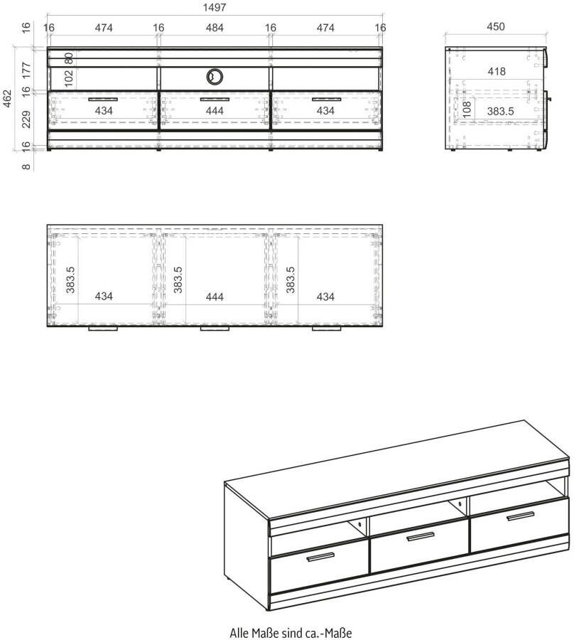 INOSIGN Tv-meubel SCARA met applicatie tineiken decor breedte 150 cm met soft-closefunctie