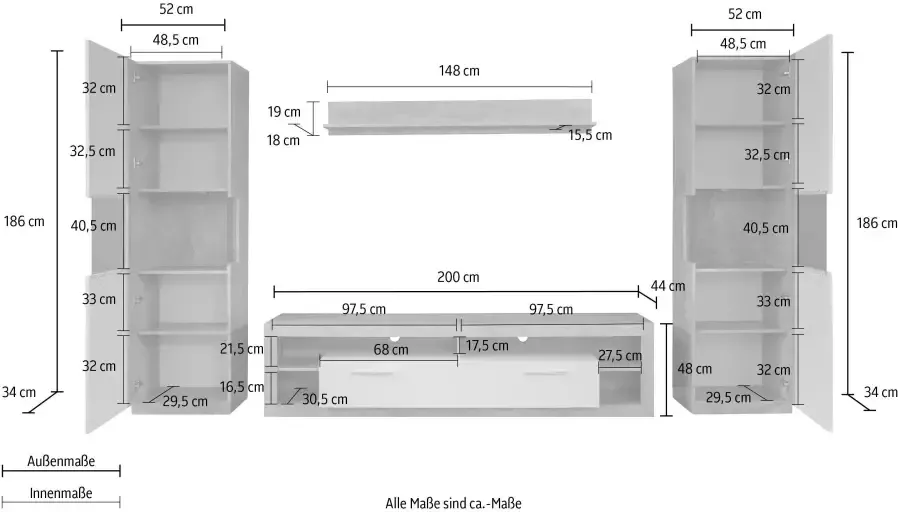 INOSIGN Wandmeubel GWENDOLYN gemakkelijk te onderhouden design verlichting optioneel veelzijdig te combineren (set 4-delig) - Foto 4