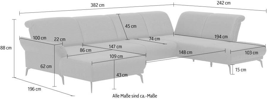 INOSIGN Zithoek Coco U-vorm Verstelbare zitdiepte armleuning en hoofdeind cordbekleding poothoogte 15 cm - Foto 5