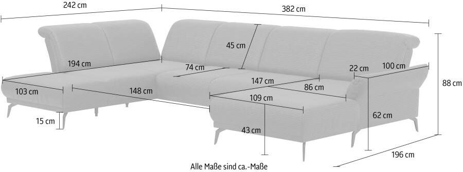 INOSIGN Zithoek Coco U-vorm Verstelbare zitdiepte armleuning en hoofdeind cordbekleding poothoogte 15 cm - Foto 5