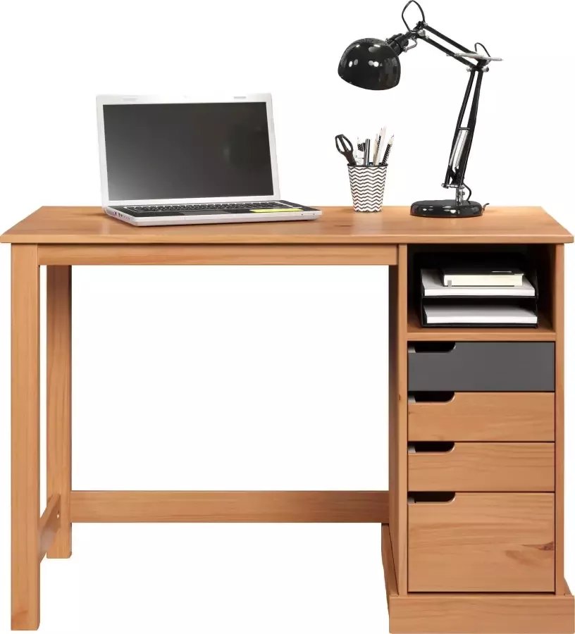 Hioshop Mestre bureau 1 plank 3 kleine 1 groot lade honing grijs. - Foto 7