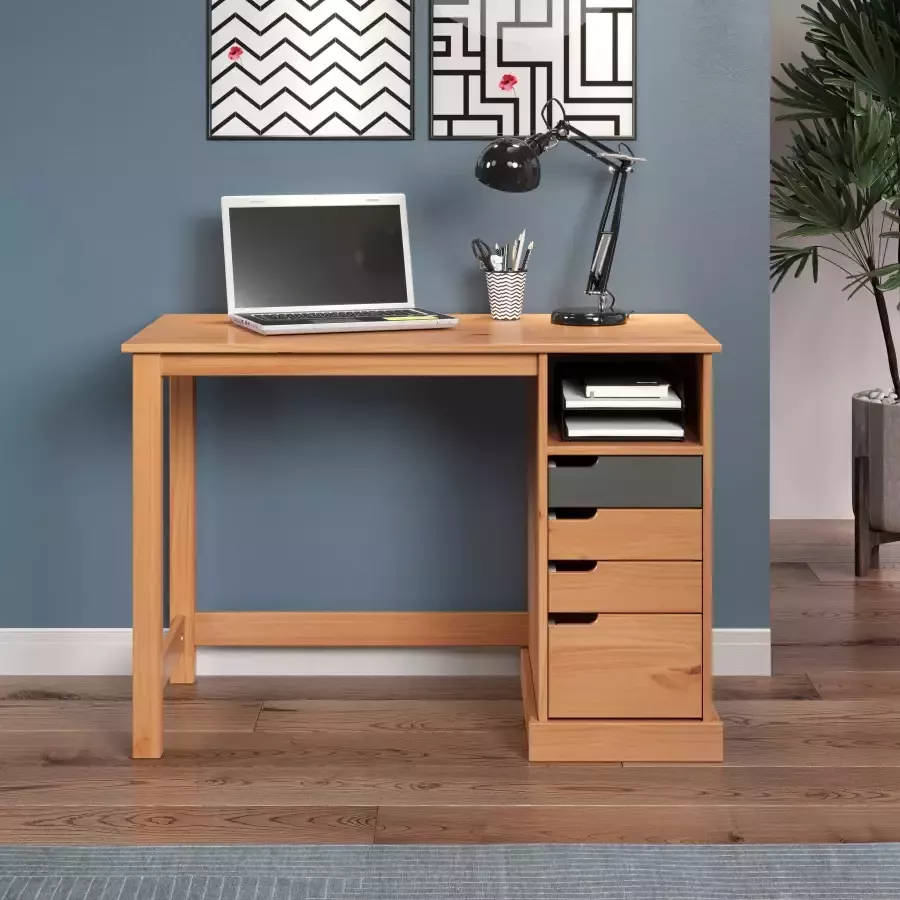 Hioshop Mestre bureau 1 plank 3 kleine 1 groot lade honing grijs. - Foto 2