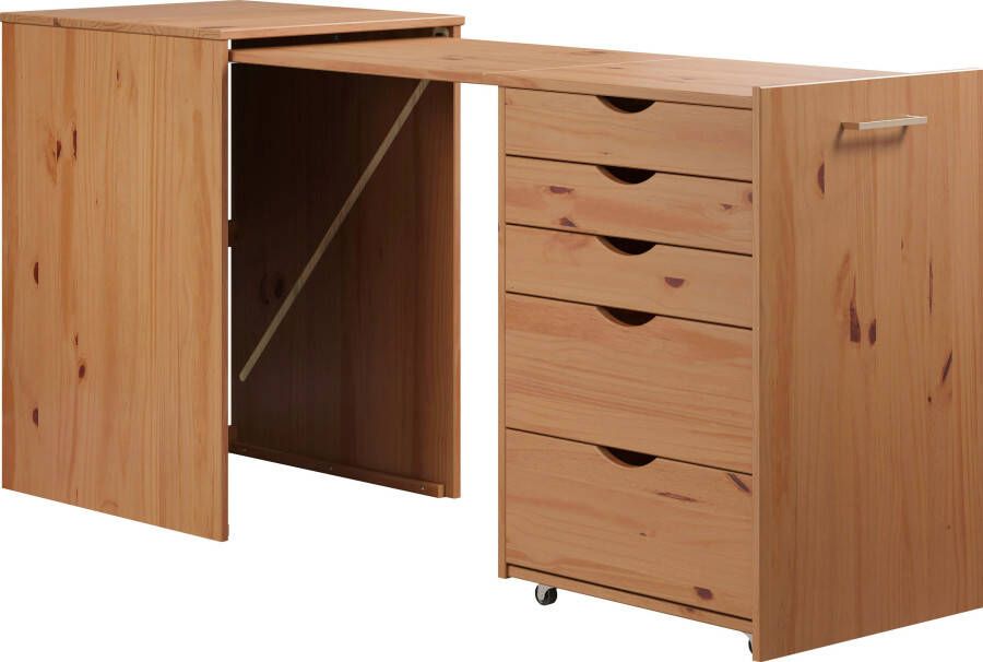 INTER-FURN Bureau met kast Voltera klein massief houten bureau groot uittrekbaar van 57 tot 164 cm (1 stuk) - Foto 15