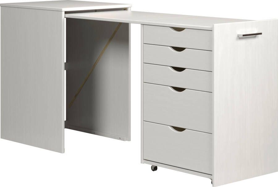 INTER-FURN Bureau met kast Voltera klein massief houten bureau groot uittrekbaar van 57 tot 164 cm (1 stuk) - Foto 9