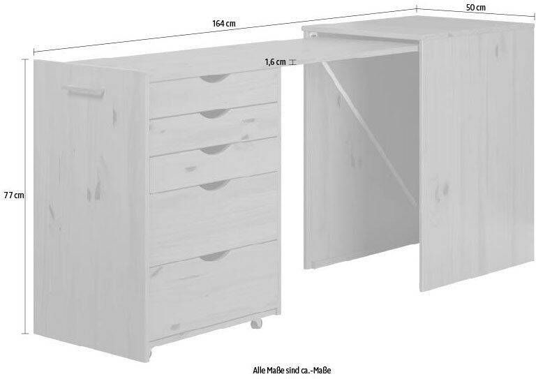 INTER-FURN Bureau met kast Voltera klein massief houten bureau groot uittrekbaar van 57 tot 164 cm (1 stuk) - Foto 10