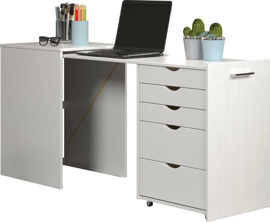 INTER-FURN Bureau met kast Voltera klein massief houten bureau groot uittrekbaar van 57 tot 164 cm (1 stuk) - Foto 6