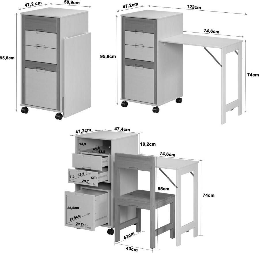 INTER-FURN Bureau Ostra slim met opklapbaar werkblad van 50 tot 122 cm uit te breiden - Foto 14