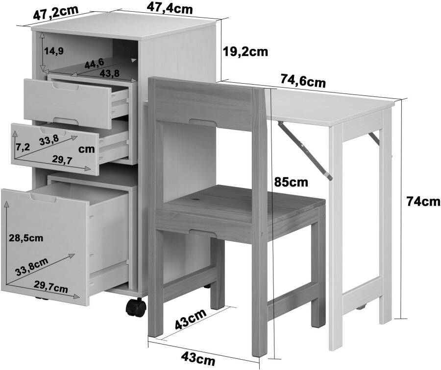 INTER-FURN Bureau Ostra slim met opklapbaar werkblad van 50 tot 122 cm uit te breiden - Foto 18