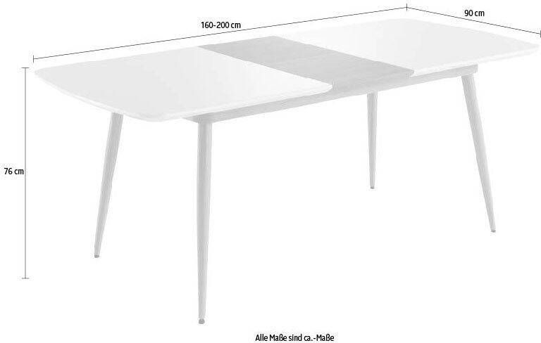 INTER-FURN Eettafel Bozen uittrekbaar 160 tot 200 cm tafelblad wit gelakt metalen frame (1 stuk) - Foto 6