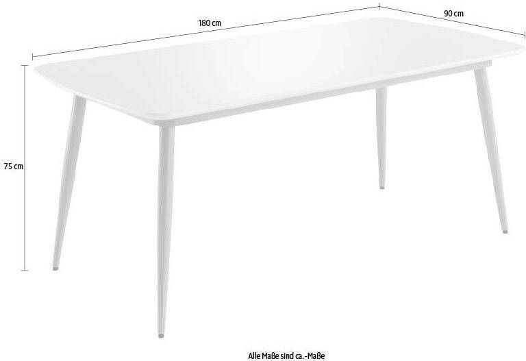 INTER-FURN Eettafel Bozen 180 cm breedte x 90 cm diepte tafelblad wit gelakt metalen frame (1 stuk) - Foto 3
