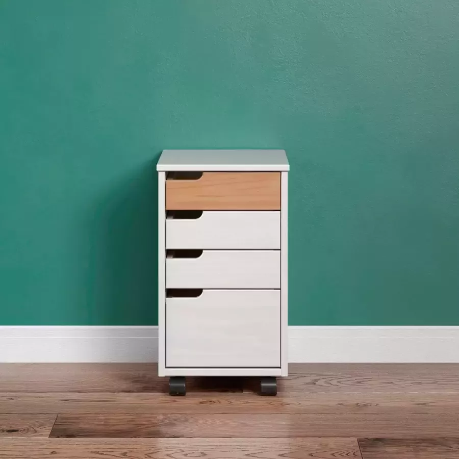 Hioshop Mestre kommode kantoor ladecassette op wielen. 3 1 lade wit honing.