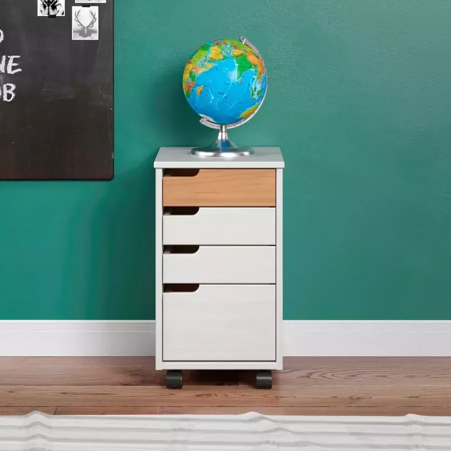 Hioshop Mestre kommode kantoor ladecassette op wielen. 3 1 lade wit honing. - Foto 2