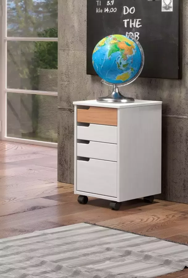 Hioshop Mestre kommode kantoor ladecassette op wielen. 3 1 lade wit honing. - Foto 5