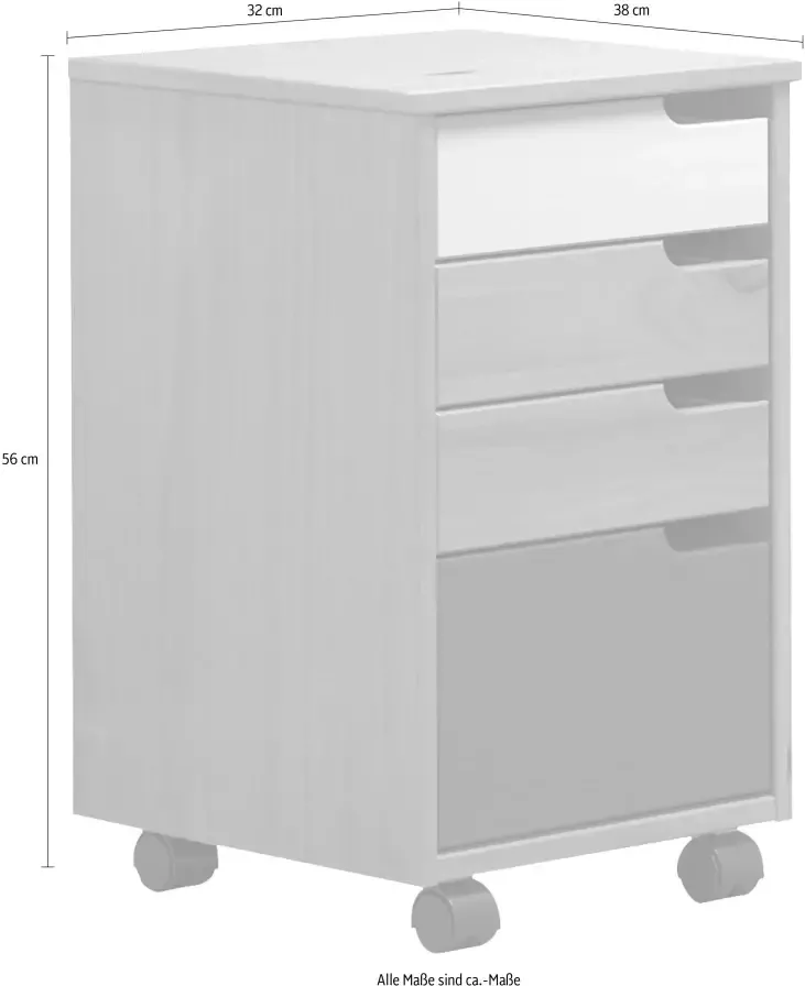 Hioshop Mestre kommode kantoor ladecassette op wielen. 3 1 lade wit honing. - Foto 4