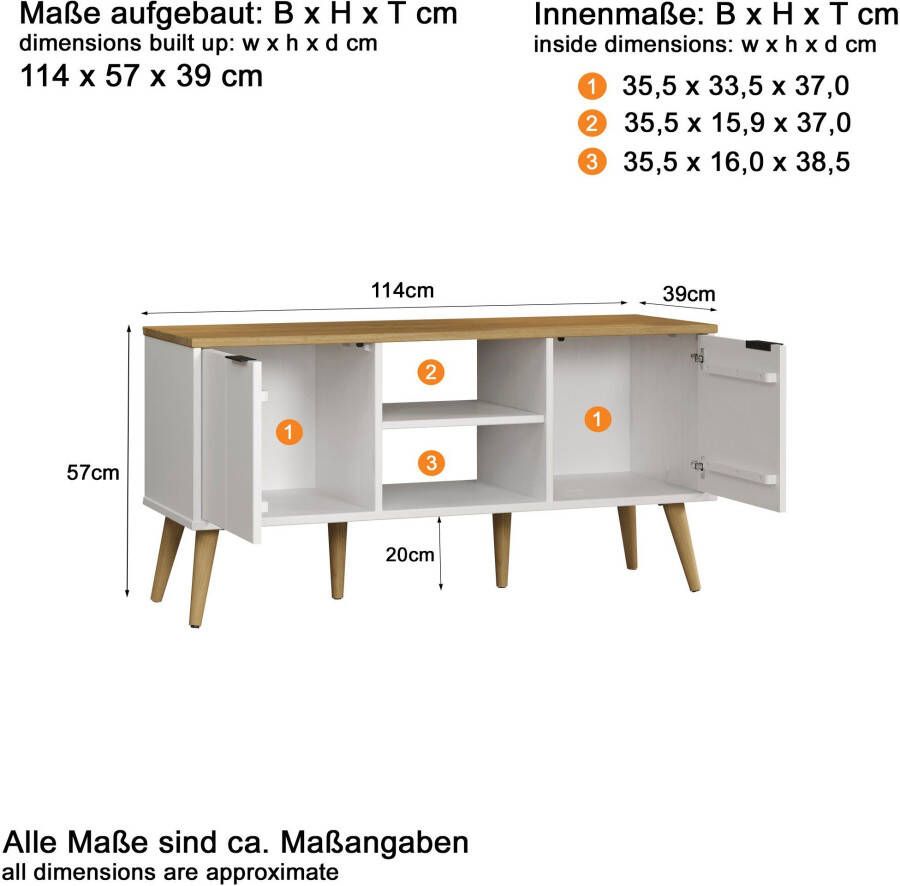 INTER-FURN Tv-meubel Paterno Gewaxt grenen bxhxd: ca. 114 x 57 x 39 cm wit honing kleur (1 stuk) - Foto 4